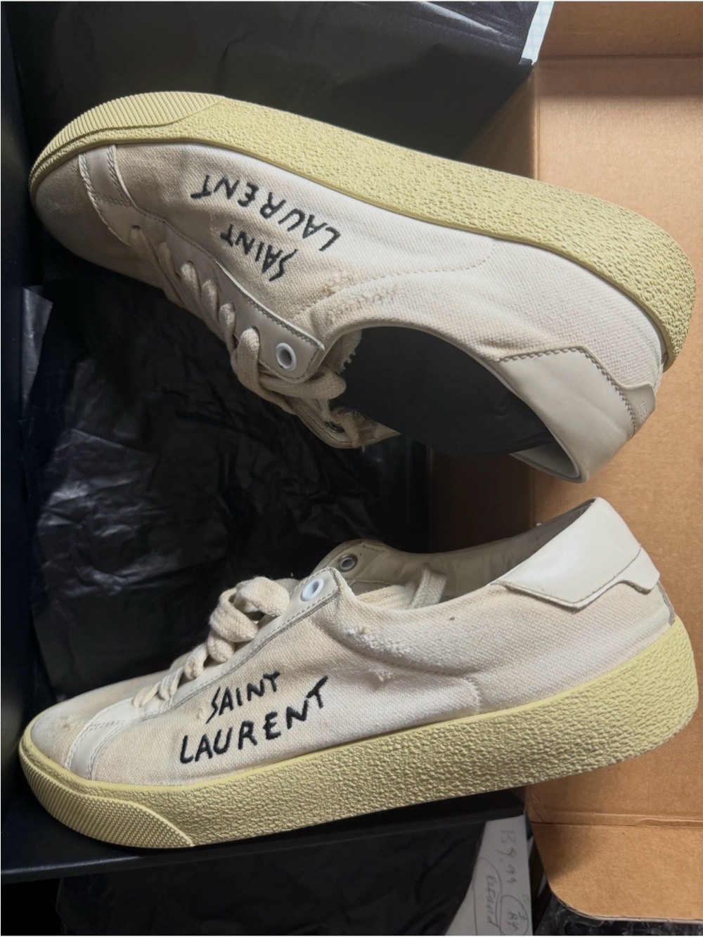 Saint Laurent Logo women Cream Canvas low Platform Sneakers beige Sole, size 39